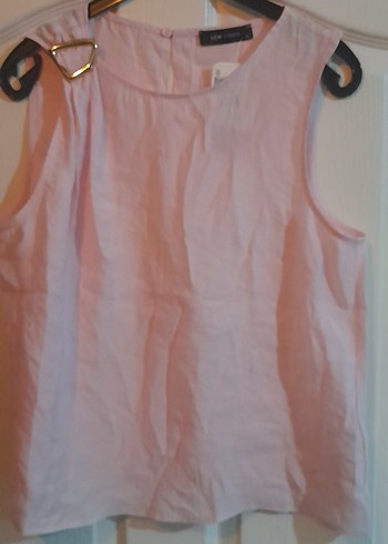 LC Waikiki Pembe Keten Kolsuz Basic Bluz
