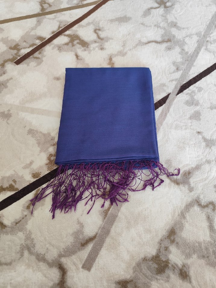 Kadın Mor İpek Görünümlü Püsküllü Şal - Görsel 4