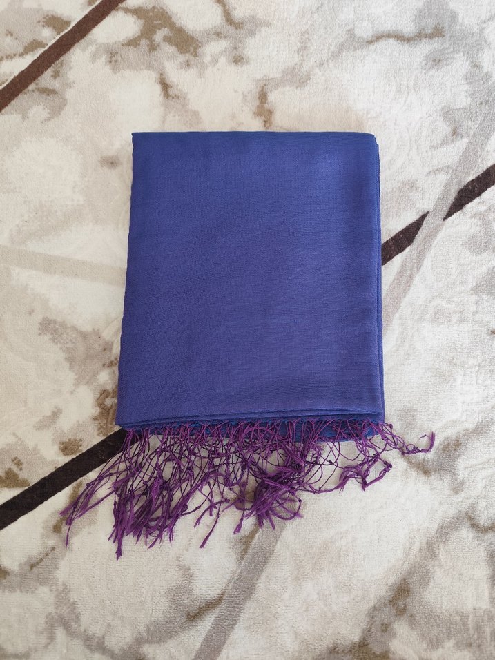 Kadın Mor İpek Görünümlü Püsküllü Şal - Görsel 5