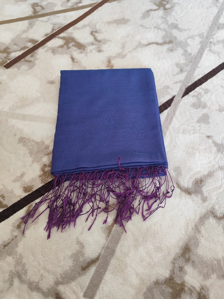 Kadın Mor İpek Görünümlü Püsküllü Şal - Görsel 2