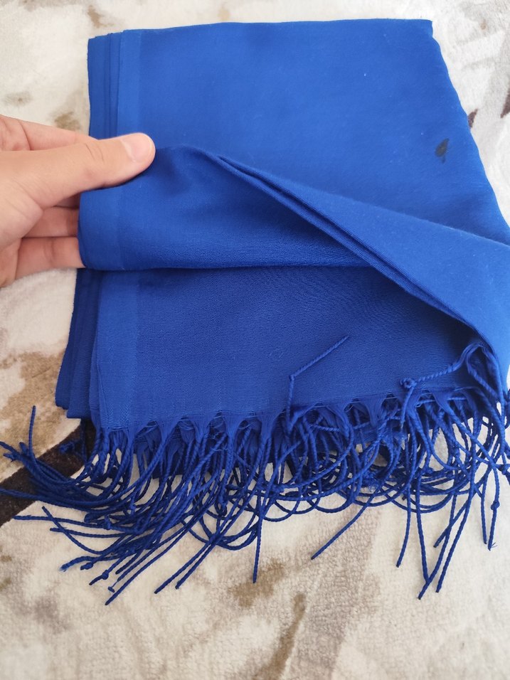 Püsküllü Kadın Lacivert Şal - Görsel 5