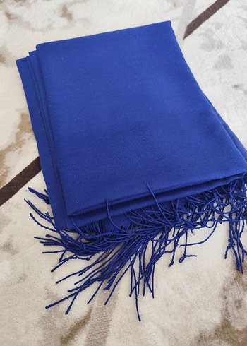 Püsküllü Mavi Kadın Şal - Görsel 3