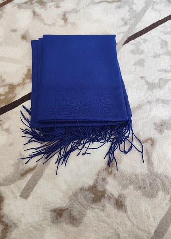 Püsküllü Mavi Kadın Şal - Görsel 2