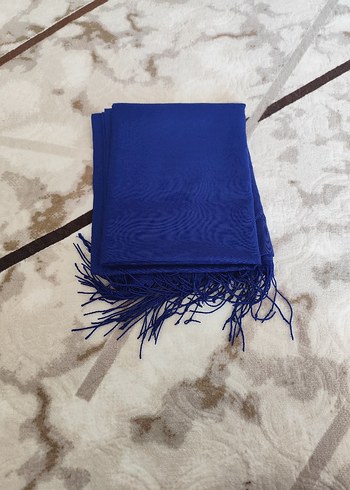 Püsküllü Mavi Kadın Şal - Görsel 5