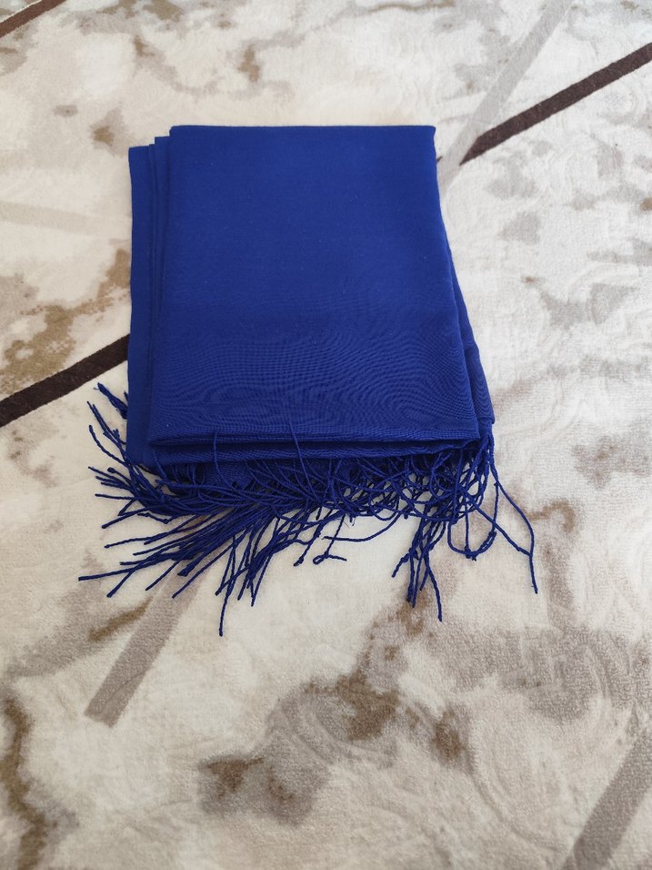 Püsküllü Mavi Kadın Şal - Görsel 2