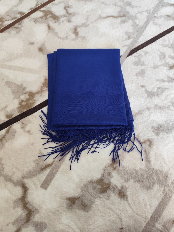 Püsküllü Mavi Kadın Şal - Görsel 5