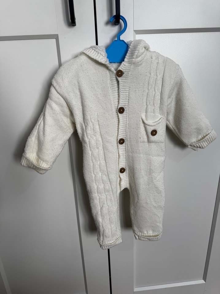 Bebek Erkek Örgü Beyaz Kar Tulumu - Görsel 2