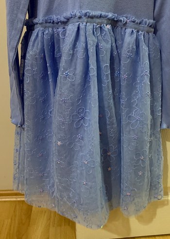 Primark Kız Çocuk Mavi Uzun Kollu Fırfırlı Elbise