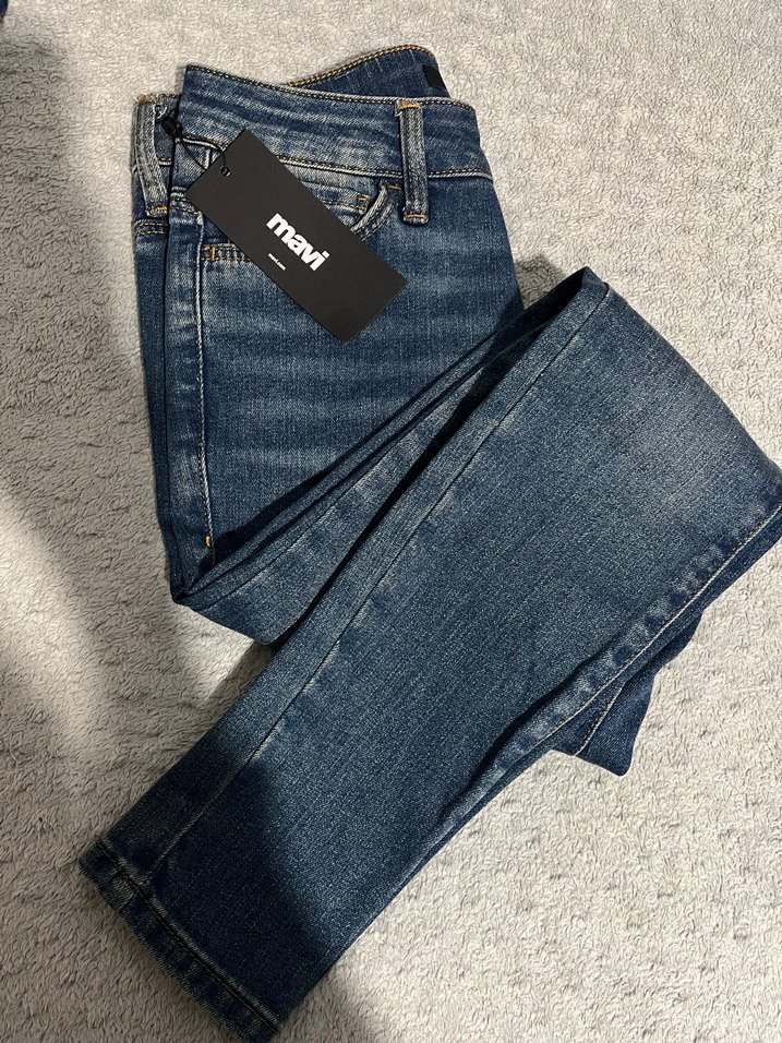 Bel Detaylı Kadın Mavi Denim Pantolon 25 beden - Görsel 4