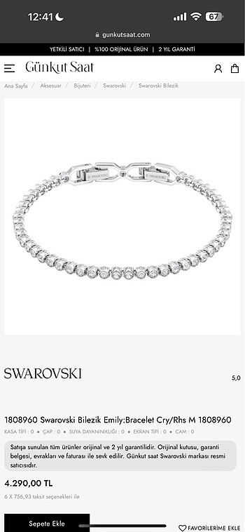 Swarovski bileklik