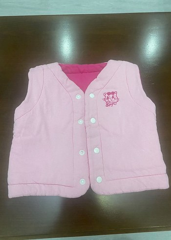 Kız Çocuk Pembe Düğmeli çift taraflı Yelek - Görsel 2