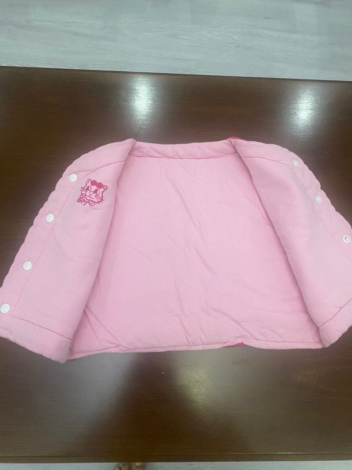 Kız Çocuk Pembe Düğmeli çift taraflı Yelek - Görsel 4