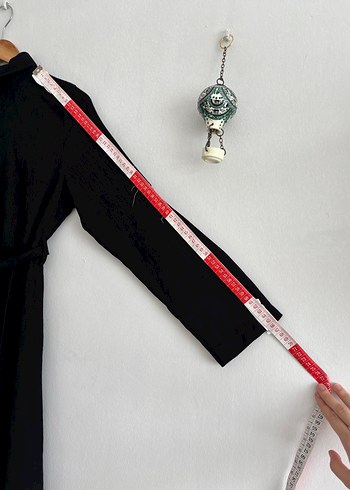 Kadın Siyah Kemerli Uzun Keten Elbise - Görsel 4