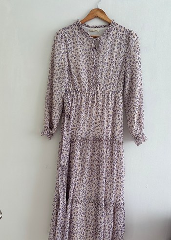 Uzun Kollu Bej Bohem Elbise - Görsel 4