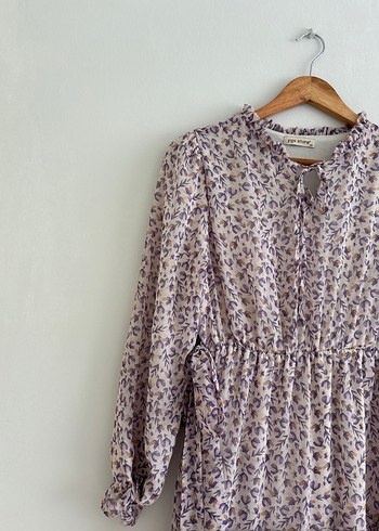 Uzun Kollu Bej Bohem Elbise - Görsel 3