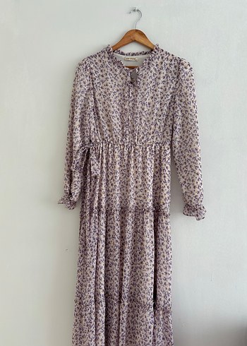 Uzun Kollu Bej Bohem Elbise - Görsel 2