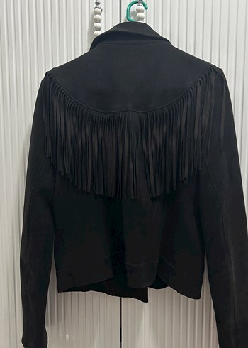 Siyah Süet Püsküllü Biker Ceket - Görsel 3