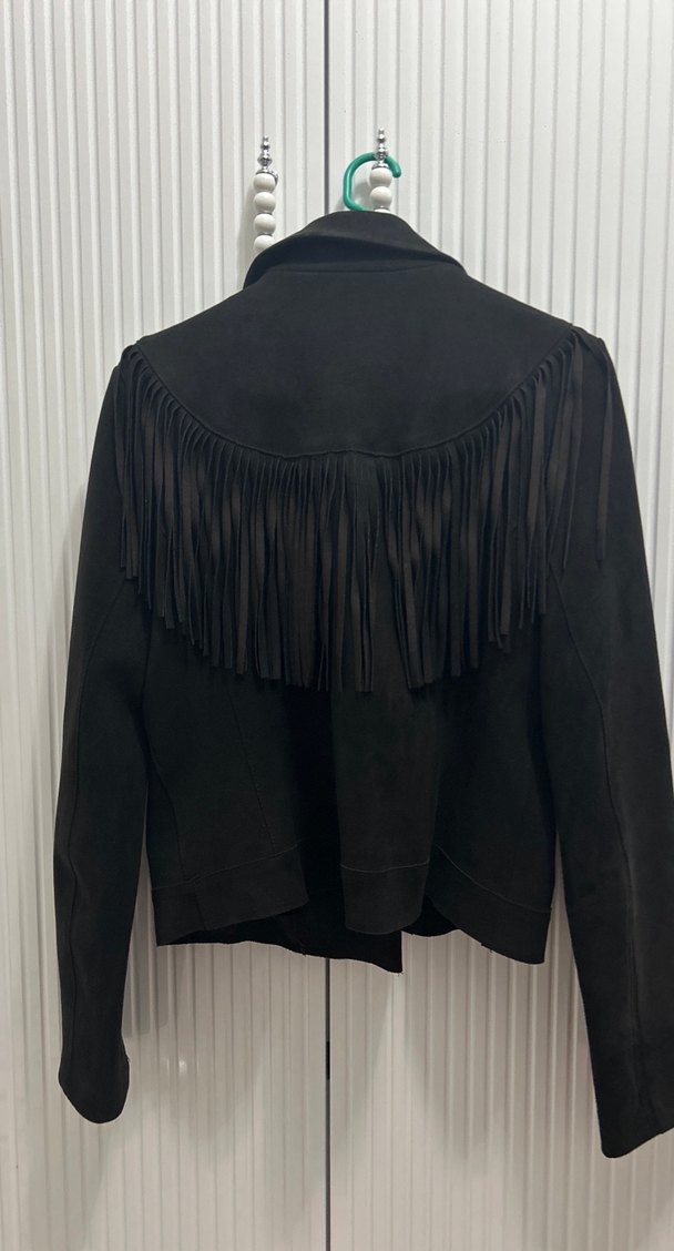 Siyah Süet Püsküllü Biker Ceket - Görsel 3