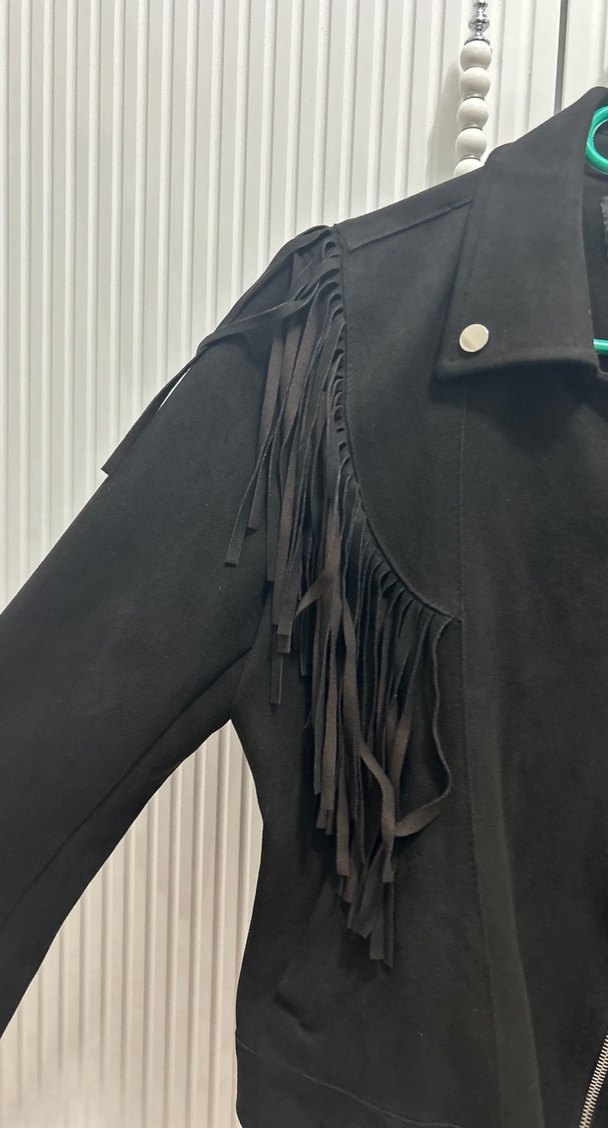 Siyah Süet Püsküllü Biker Ceket - Görsel 2