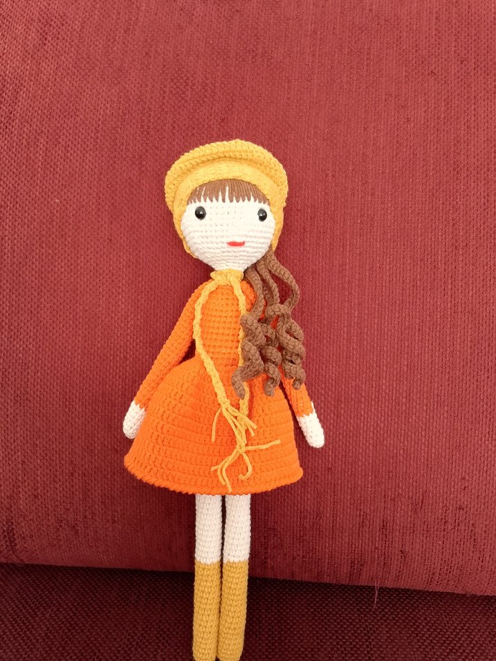 Turuncu Elbiseli Renkli Örgü Bebek - Görsel 2