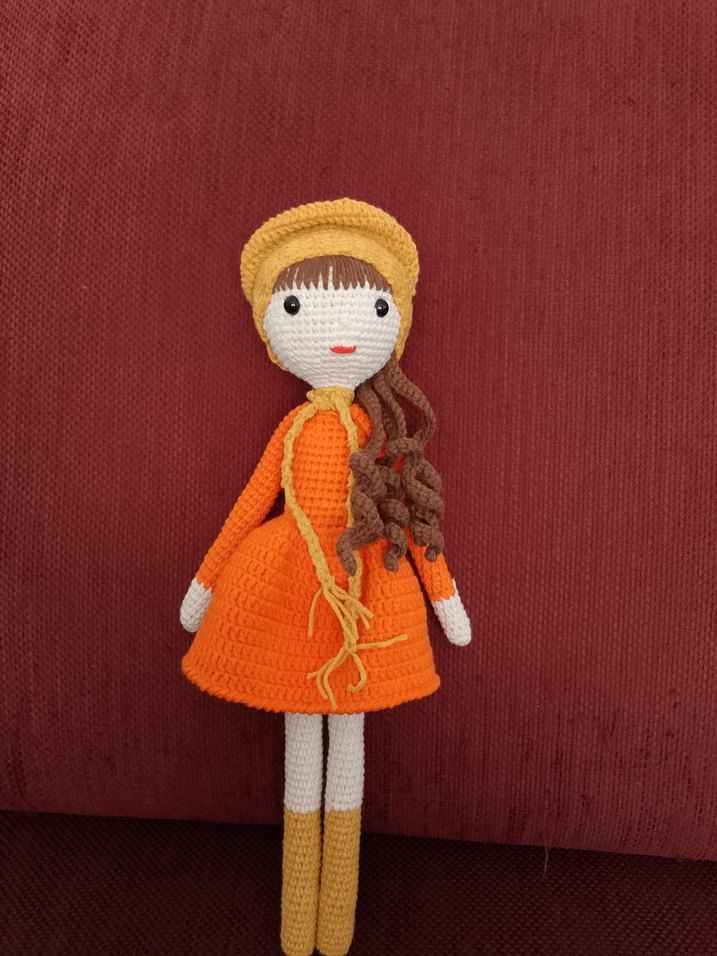 Turuncu Elbiseli Renkli Örgü Bebek - Görsel 3