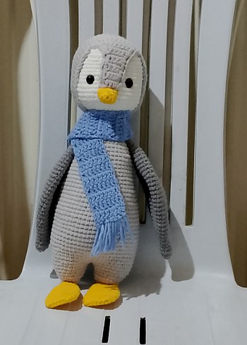 Gri Örgü Penguen Diş Kaşıyıcı ve Çıngırak Seti - Görsel 2