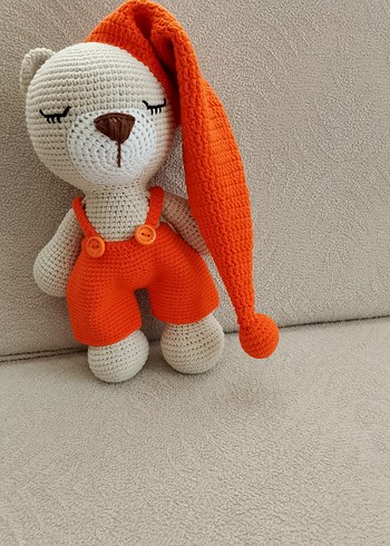 Mavi Şapkalı Örgü Ayıcık Peluş Oyuncak - Görsel 10