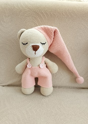 Mavi Şapkalı Örgü Ayıcık Peluş Oyuncak - Görsel 5