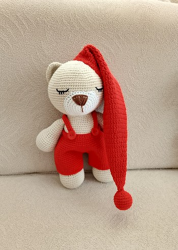 Mavi Şapkalı Örgü Ayıcık Peluş Oyuncak - Görsel 7