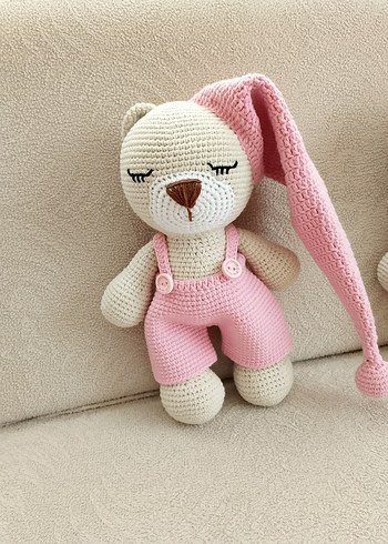 Mavi Şapkalı Örgü Ayıcık Peluş Oyuncak - Görsel 9