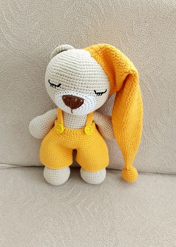 Mavi Şapkalı Örgü Ayıcık Peluş Oyuncak - Görsel 2