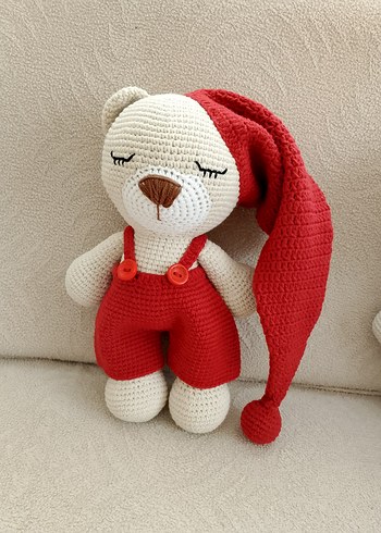 Mavi Şapkalı Örgü Ayıcık Peluş Oyuncak - Görsel 3