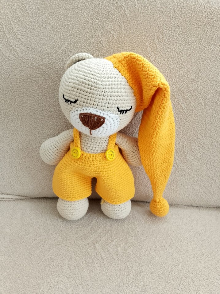 Mavi Şapkalı Örgü Ayıcık Peluş Oyuncak - Görsel 2