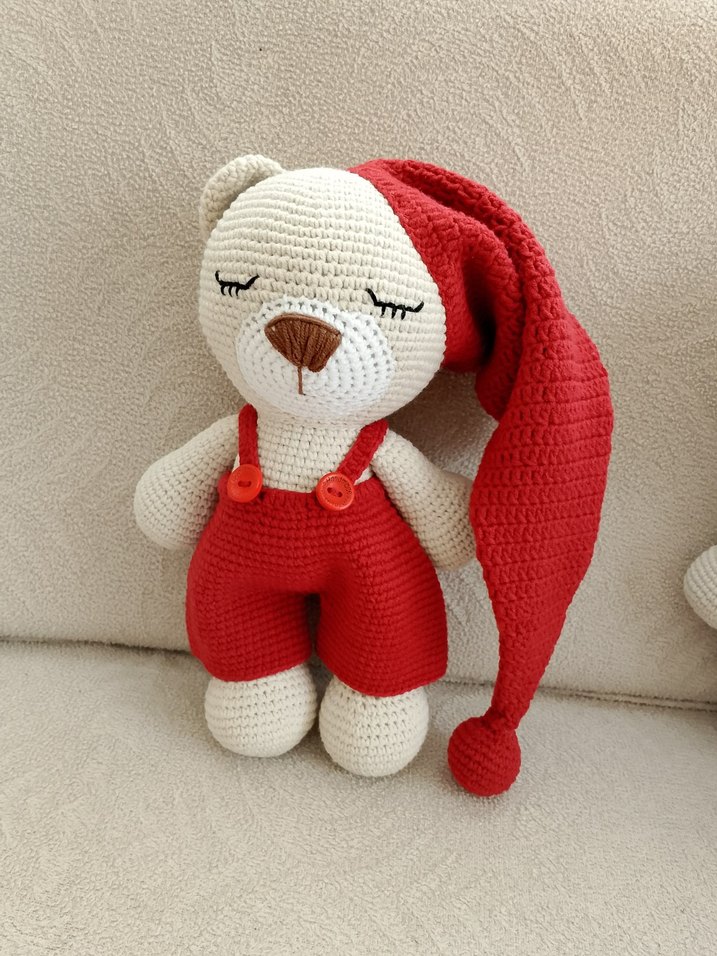 Mavi Şapkalı Örgü Ayıcık Peluş Oyuncak - Görsel 3