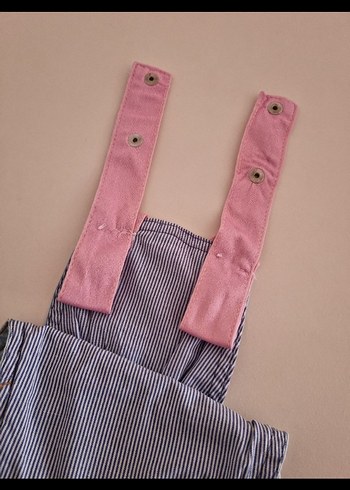 Kızlar için Pembe Baskılı Denim Salopet - Görsel 4