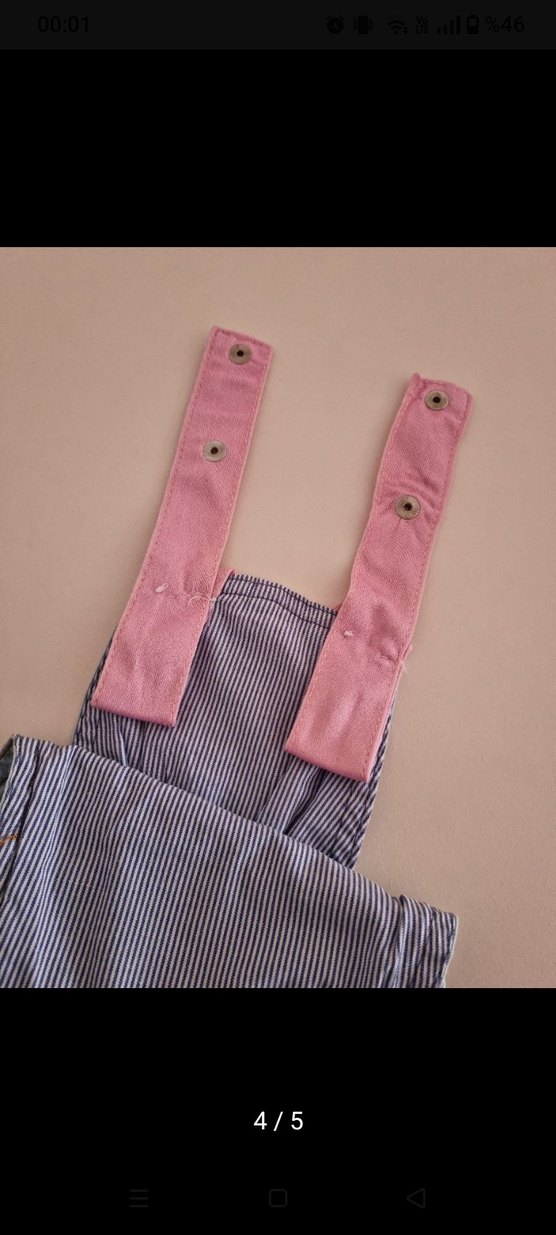 Kızlar için Pembe Baskılı Denim Salopet - Görsel 4