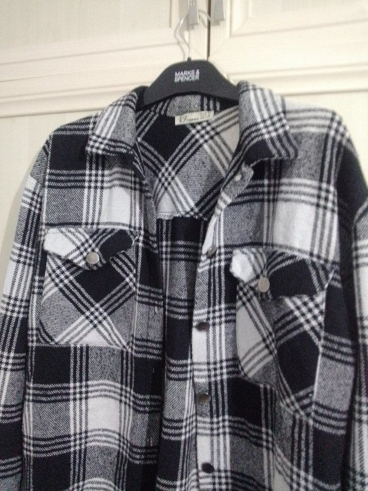 Gri Ekose Pamuklu Uzun Kollu Kadın Gömlek - Görsel 2