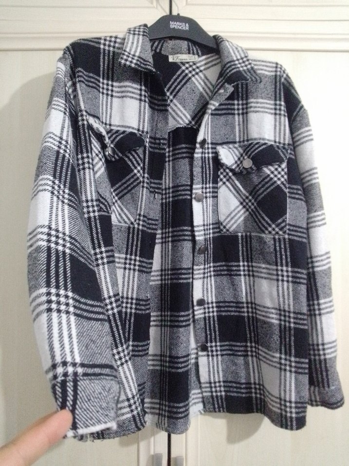 Gri Ekose Pamuklu Uzun Kollu Kadın Gömlek - Görsel 5