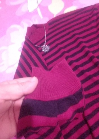 Pembe Çizgili Boğazlı  Triko Kazak - Görsel 4