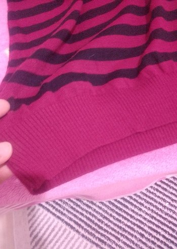 Pembe Çizgili Boğazlı  Triko Kazak - Görsel 5