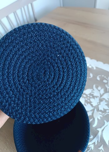 Lacivert Örgü jüt Sepet ve Saklama Kutusu - Görsel 5