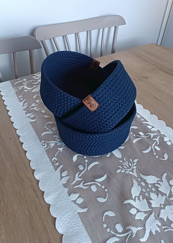 Lacivert Örgü jüt Sepet ve Saklama Kutusu - Görsel 3