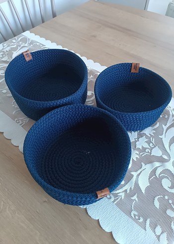 Lacivert Örgü jüt Sepet ve Saklama Kutusu - Görsel 2