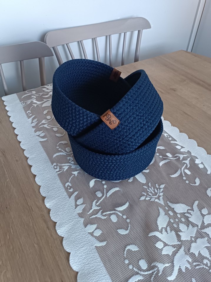 Lacivert Örgü jüt Sepet ve Saklama Kutusu - Görsel 3