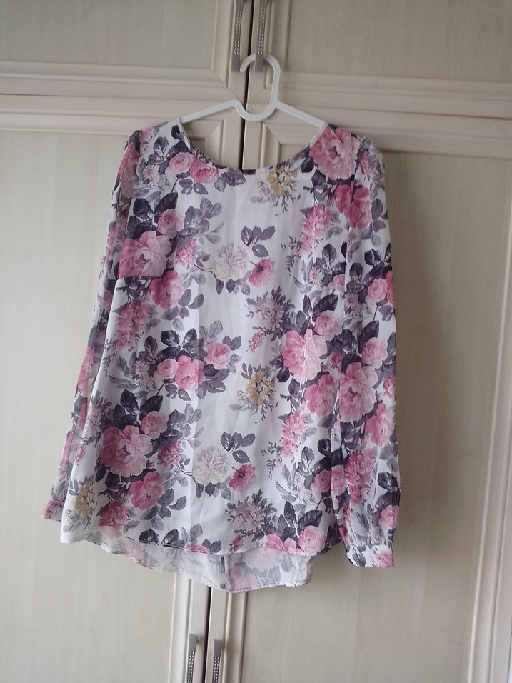 Pembe Çiçek Desenli Bohem Kadın Bluz - Görsel 2