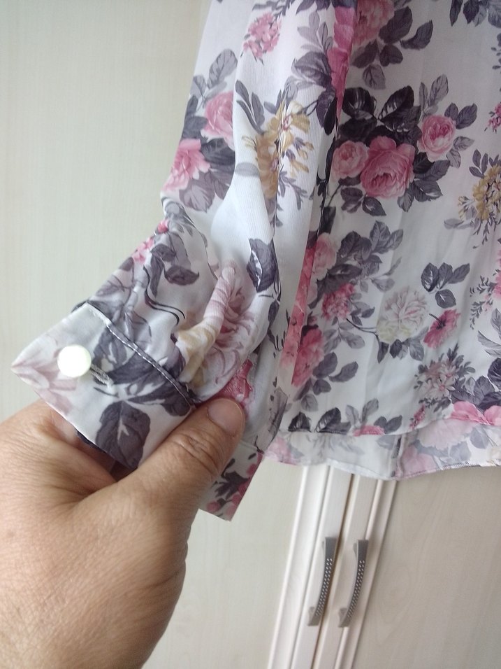 Pembe Çiçek Desenli Bohem Kadın Bluz - Görsel 4