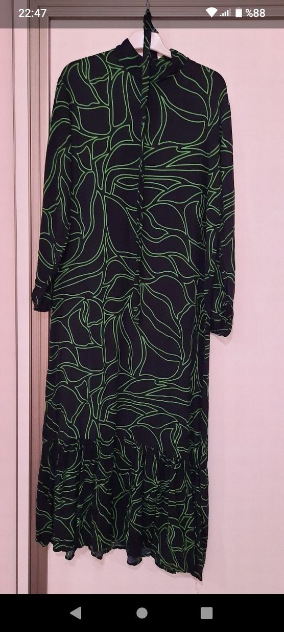 Yeşil Desenli Uzun Salaş Kadın Elbise - Görsel 4