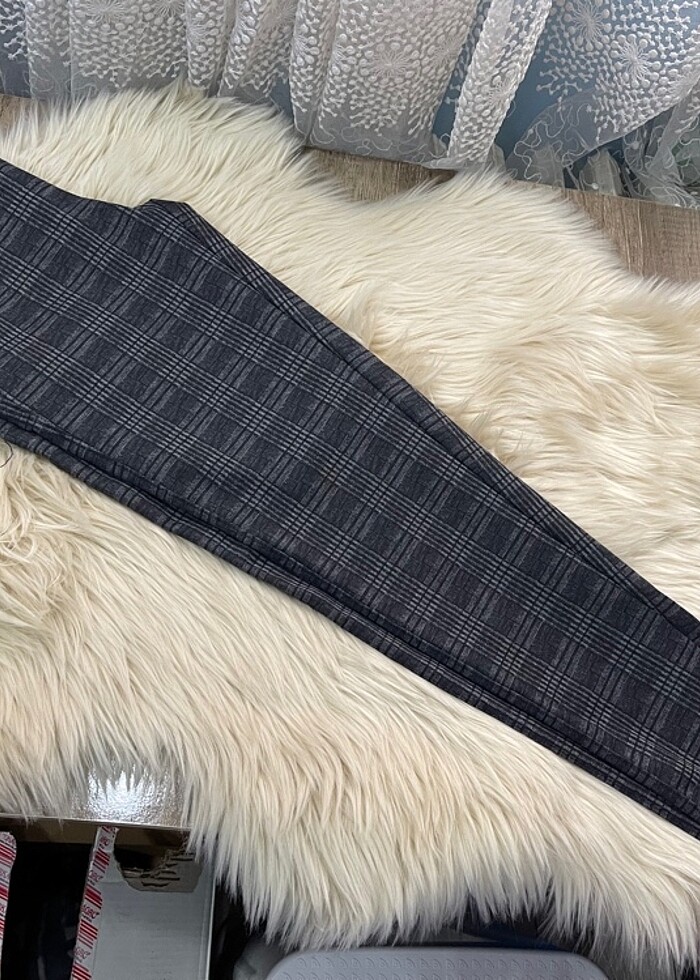 Çizgili Gri Tayt Pantolon - Görsel 4