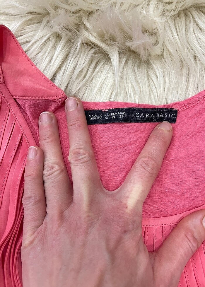 Püskülle gül kurusu kolsuz bluz - Görsel 2