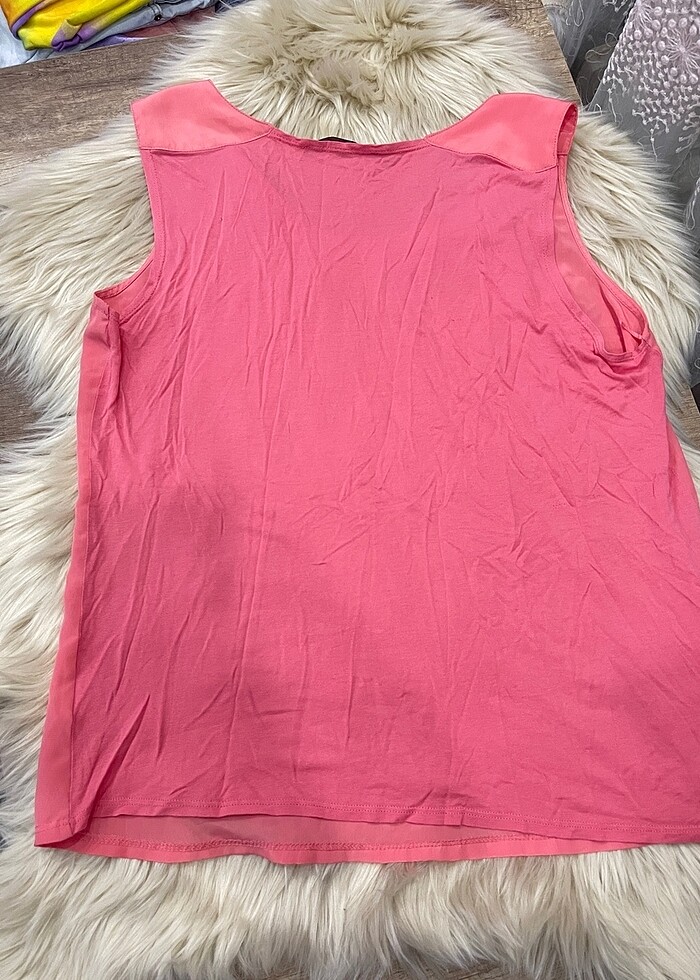 Püskülle gül kurusu kolsuz bluz - Görsel 3